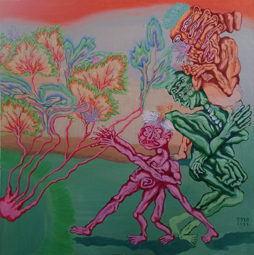 "A Stroll Under the Orange Sky (2 Canvas)" Painting