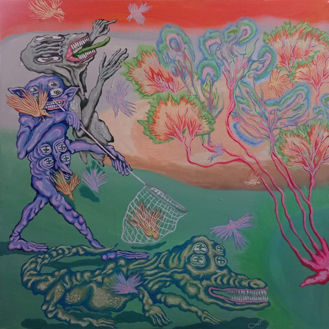 "A Stroll Under the Orange Sky (2 Canvas)" Painting